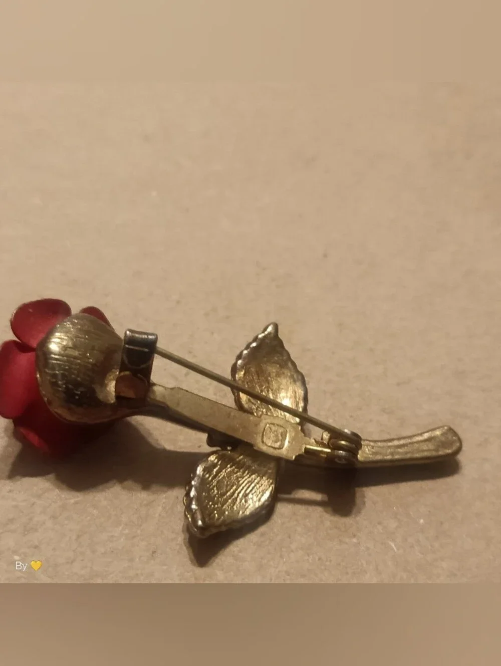 Gold-Tone Red Floral Brooch - Unbranded